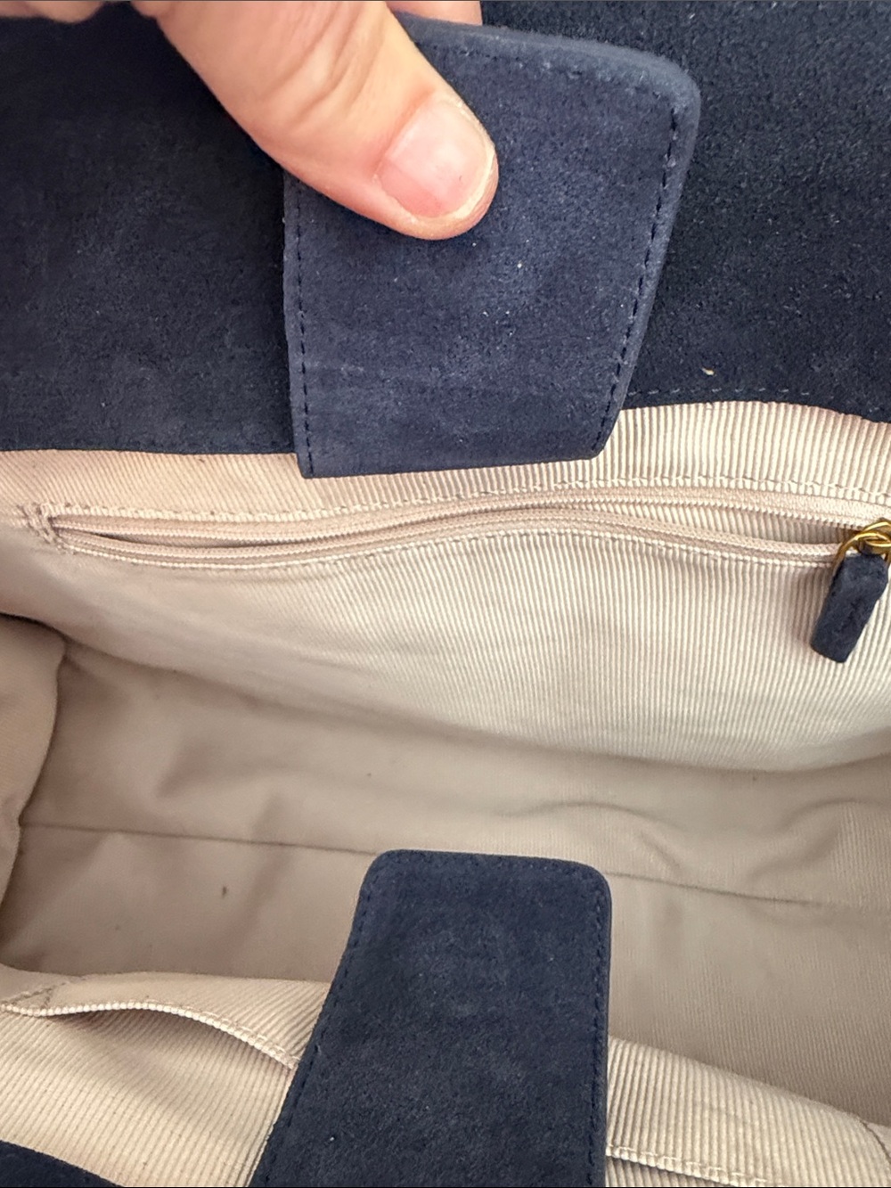 Suede Top-Handle Tote Bag in Dark Navy - Picture 7 of 7